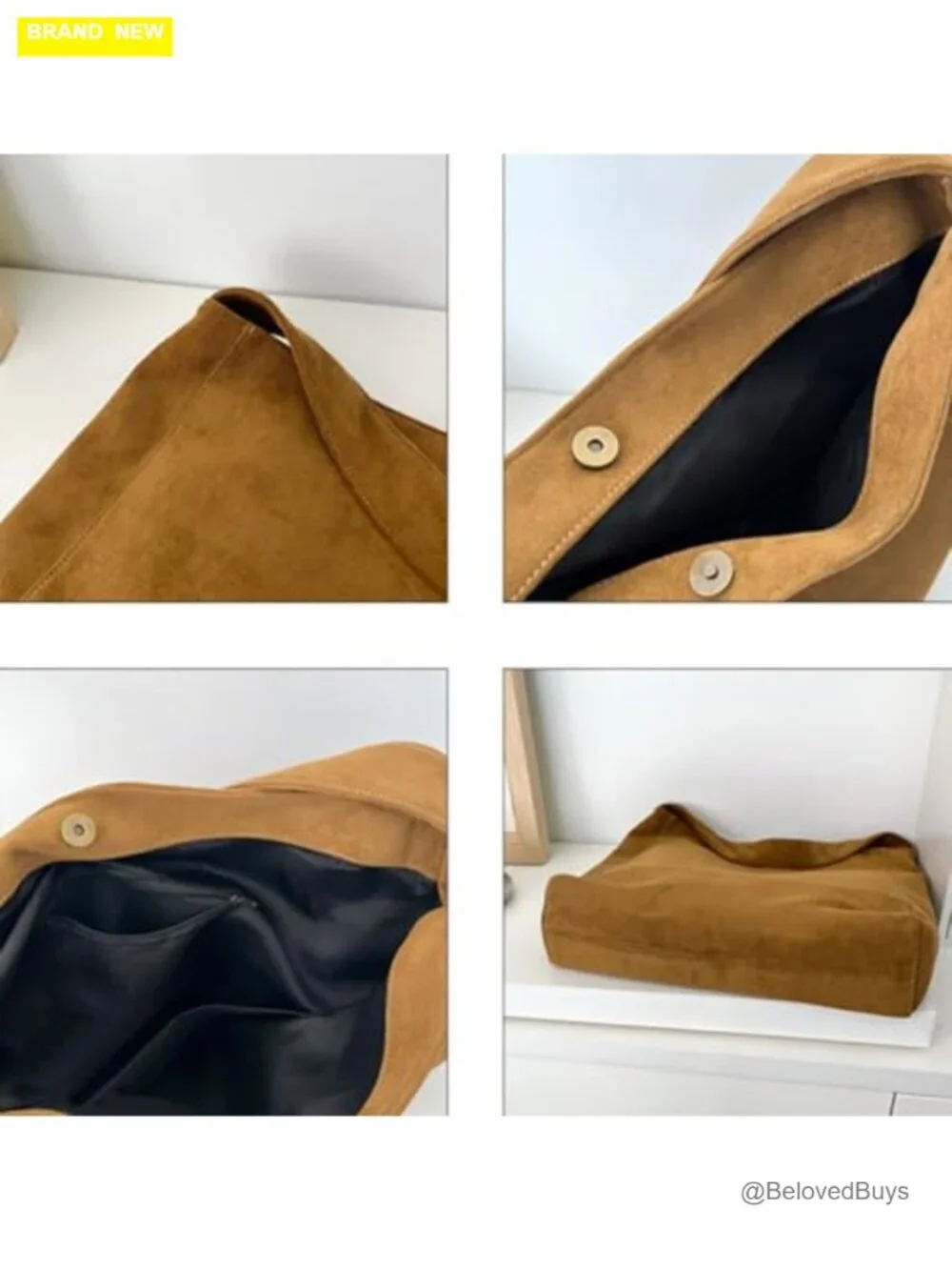 Large Faux Suede Slouchy Tote Bag Shoulder Bag Work Handbag